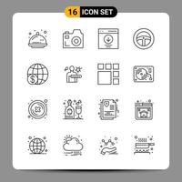 16 zwart icoon pak schets symbolen tekens voor snel reagerend ontwerpen Aan wit achtergrond 16 pictogrammen reeks vector