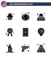 modern reeks van 9 solide glyphs en symbolen Aan Verenigde Staten van Amerika onafhankelijkheid dag zo net zo cel mobiel Madison teken Politie bewerkbare Verenigde Staten van Amerika dag vector ontwerp elementen