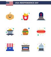 9 Verenigde Staten van Amerika vlak pak van onafhankelijkheid dag tekens en symbolen van maaltijd snel graf hamburger de mijne bewerkbare Verenigde Staten van Amerika dag vector ontwerp elementen