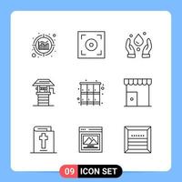 9 lijn zwart icoon pak schets symbolen voor mobiel apps geïsoleerd Aan wit achtergrond 9 pictogrammen reeks vector