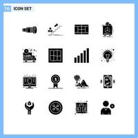 modern reeks van 16 solide glyphs pictogram van auto garantie leider Product verzekering bewerkbare vector ontwerp elementen