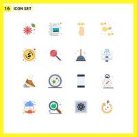 16 gebruiker koppel vlak kleur pak van modern tekens en symbolen van geld munt vier vinger cirkel voedsel bewerkbare pak van creatief vector ontwerp elementen
