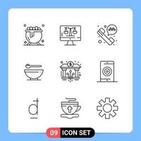 9 lijn zwart icoon pak schets symbolen voor mobiel apps geïsoleerd Aan wit achtergrond 9 pictogrammen reeks vector