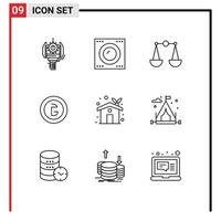 9 gebruiker koppel schets pak van modern tekens en symbolen van eco huis financiën technologie valuta Bangladesh bewerkbare vector ontwerp elementen
