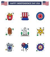 reeks van 9 Verenigde Staten van Amerika dag pictogrammen Amerikaans symbolen onafhankelijkheid dag tekens voor Verenigde Staten van Amerika monument Amerikaans mijlpaal ijslolly bewerkbare Verenigde Staten van Amerika dag vector ontwerp elementen