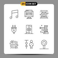 9 zwart icoon pak schets symbolen tekens voor snel reagerend ontwerpen Aan wit achtergrond 9 pictogrammen reeks vector