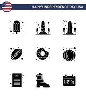 groep van 9 solide glyphs reeks voor onafhankelijkheid dag van Verenigde staten van Amerika zo net zo pompoen voedsel bal lekker donut bewerkbare Verenigde Staten van Amerika dag vector ontwerp elementen