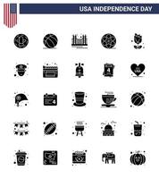 gelukkig onafhankelijkheid dag pak van 25 solide glyph tekens en symbolen voor Amerikaans Speel brug film toerisme bewerkbare Verenigde Staten van Amerika dag vector ontwerp elementen