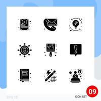 modern reeks van 9 solide glyphs pictogram van gereedschap borstel berichten geld systeem bewerkbare vector ontwerp elementen