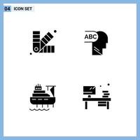 4 gebruiker koppel solide glyph pak van modern tekens en symbolen van ontwerpen tafel spaander boot boek bewerkbare vector ontwerp elementen