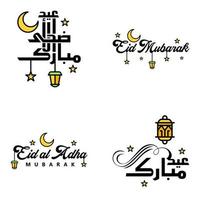 modern pak van 4 vector illustraties van groeten wensen voor Islamitisch festival eid al adha eid al fitr gouden maan lantaarn met mooi glimmend sterren