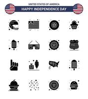 gelukkig onafhankelijkheid dag 4e juli reeks van 16 solide glyphs Amerikaans pictogram van ijslolly viering Verenigde Staten van Amerika zoet taart bewerkbare Verenigde Staten van Amerika dag vector ontwerp elementen