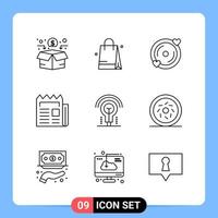 9 lijn zwart icoon pak schets symbolen voor mobiel apps geïsoleerd Aan wit achtergrond 9 pictogrammen reeks vector
