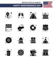 16 Verenigde Staten van Amerika solide glyph tekens onafhankelijkheid dag viering symbolen van groot geweer vlag mijlpaal land stokjes bewerkbare Verenigde Staten van Amerika dag vector ontwerp elementen