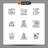 modern reeks van 9 contouren pictogram van lint medaille gebouw prijs aandacht bewerkbare vector ontwerp elementen