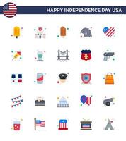25 Verenigde Staten van Amerika vlak tekens onafhankelijkheid dag viering symbolen van brand werk hart ijslolly vlag adelaar bewerkbare Verenigde Staten van Amerika dag vector ontwerp elementen