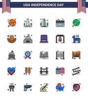 Verenigde Staten van Amerika gelukkig onafhankelijkheid dagpictogram reeks van 25 gemakkelijk vlak gevulde lijnen van hoed Amerikaans bioscoop Verenigde basketbal bewerkbare Verenigde Staten van Amerika dag vector ontwerp elementen