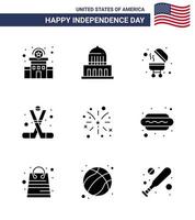 modern reeks van 9 solide glyphs en symbolen Aan Verenigde Staten van Amerika onafhankelijkheid dag zo net zo brand Amerika barbecue Amerikaans ijs hockey bewerkbare Verenigde Staten van Amerika dag vector ontwerp elementen