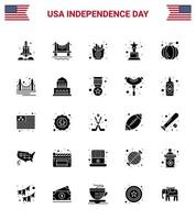 reeks van 25 Verenigde Staten van Amerika dag pictogrammen Amerikaans symbolen onafhankelijkheid dag tekens voor pompoen trofee stadsgezicht prijs chips bewerkbare Verenigde Staten van Amerika dag vector ontwerp elementen