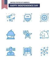 9 Verenigde Staten van Amerika blauw pak van onafhankelijkheid dag tekens en symbolen van ster zoet Verenigde Staten van Amerika muffin taart bewerkbare Verenigde Staten van Amerika dag vector ontwerp elementen