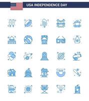 gelukkig onafhankelijkheid dag 4e juli reeks van 25 blues Amerikaans pictogram van het spoor kar room stadsgezicht gebouw bewerkbare Verenigde Staten van Amerika dag vector ontwerp elementen