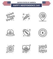 4e juli Verenigde Staten van Amerika gelukkig onafhankelijkheid dag icoon symbolen groep van 9 modern lijnen van Amerikaans bal rugby plaats bal pet bewerkbare Verenigde Staten van Amerika dag vector ontwerp elementen