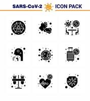 coronavirus 9 solide glyph zwart icoon reeks Aan de thema van corona epidemie bevat pictogrammen zo net zo keel Mens het wassen gezondheidszorg team virale coronavirus 2019november ziekte vector ontwerp elementen