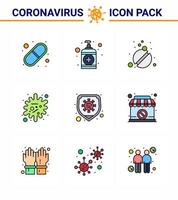 corona virus ziekte 9 gevulde lijn vlak kleur icoon pak zuigen net zo veiligheid infectie geneeskunde epidemie antigeen virale coronavirus 2019november ziekte vector ontwerp elementen