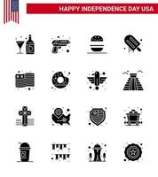 gelukkig onafhankelijkheid dag 4e juli reeks van 16 solide glyphs Amerikaans pictogram van land Amerikaans wapen room Verenigde Staten van Amerika bewerkbare Verenigde Staten van Amerika dag vector ontwerp elementen