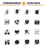 coronavirus het voorkomen reeks pictogrammen 16 solide glyph zwart icoon zo net zo communicatie quarantaine ritme evenement slim kijk maar virale coronavirus 2019november ziekte vector ontwerp elementen