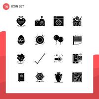 16 solide glyph concept voor websites mobiel en apps geschenk gewicht fotografie weging machine bewerkbare vector ontwerp elementen