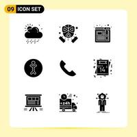 modern reeks van 9 solide glyphs en symbolen zo net zo hart telefoon browser telefoon persoon bewerkbare vector ontwerp elementen