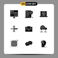 pictogram reeks van 9 gemakkelijk solide glyphs van moersleutel moersleutel multimedia schroevedraaier instellingen bewerkbare vector ontwerp elementen