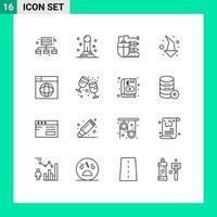 schets pak van 16 universeel symbolen van internet web pen naar beneden links bewerkbare vector ontwerp elementen