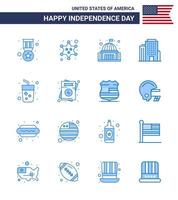 16 Verenigde Staten van Amerika blauw pak van onafhankelijkheid dag tekens en symbolen van drinken Amerikaans plaats kantoor wit bewerkbare Verenigde Staten van Amerika dag vector ontwerp elementen