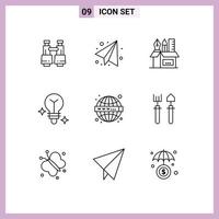 schets pak van 9 universeel symbolen van website seo pen media lamp bewerkbare vector ontwerp elementen