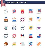 Verenigde Staten van Amerika onafhankelijkheid dag vlak reeks van 25 Verenigde Staten van Amerika pictogrammen van Verenigde Staten van Amerika vlag Fast food land onderzoeken bewerkbare Verenigde Staten van Amerika dag vector ontwerp elementen