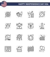 gelukkig onafhankelijkheid dag pak van 16 lijnen tekens en symbolen voor Mens Amerikaans voetbal drinken bal glas bewerkbare Verenigde Staten van Amerika dag vector ontwerp elementen