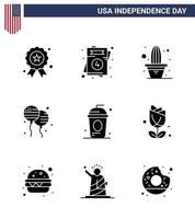 9 creatief Verenigde Staten van Amerika pictogrammen modern onafhankelijkheid tekens en 4e juli symbolen van cole Amerikaans cactus vlieg bloon bewerkbare Verenigde Staten van Amerika dag vector ontwerp elementen