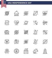 gelukkig onafhankelijkheid dag 4e juli reeks van 25 lijnen Amerikaans pictogram van hart Verenigde Staten van Amerika land sport bal bewerkbare Verenigde Staten van Amerika dag vector ontwerp elementen