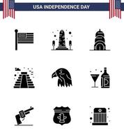 4e juli Verenigde Staten van Amerika gelukkig onafhankelijkheid dag icoon symbolen groep van 9 modern solide glyphs van vogel Verenigde Staten van Amerika Washington mijlpaal Amerikaans bewerkbare Verenigde Staten van Amerika dag vector ontwerp elementen