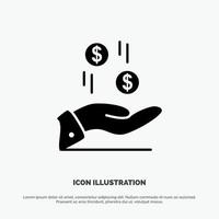 hand- dollar geld valuta liefdadigheid solide glyph icoon vector