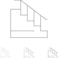 bouw naar beneden huis trap stoutmoedig en dun zwart lijn icoon reeks vector