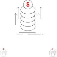 geld bundel overdracht munten stoutmoedig en dun zwart lijn icoon reeks vector