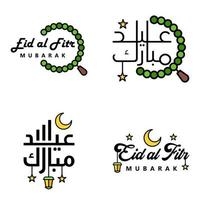 modern pak van 4 vector illustraties van groeten wensen voor Islamitisch festival eid al adha eid al fitr gouden maan lantaarn met mooi glimmend sterren