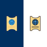 voorbij gaan aan paspoort ticket hotel pictogrammen vlak en lijn gevulde icoon reeks vector blauw achtergrond
