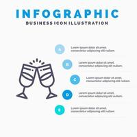 drinken alcohol sap romantisch paar lijn icoon met 5 stappen presentatie infographics achtergrond vector