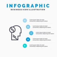 doorzakken brian hoofd geest lijn icoon met 5 stappen presentatie infographics achtergrond vector