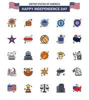 gelukkig onafhankelijkheid dag Verenigde Staten van Amerika pak van 25 creatief vlak gevulde lijnen van Politie insigne vlag adelaar vogel bewerkbare Verenigde Staten van Amerika dag vector ontwerp elementen