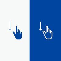 naar beneden vinger gebaar gebaren hand- lijn en glyph solide icoon blauw banier lijn en glyph solide icoon blauw banier vector